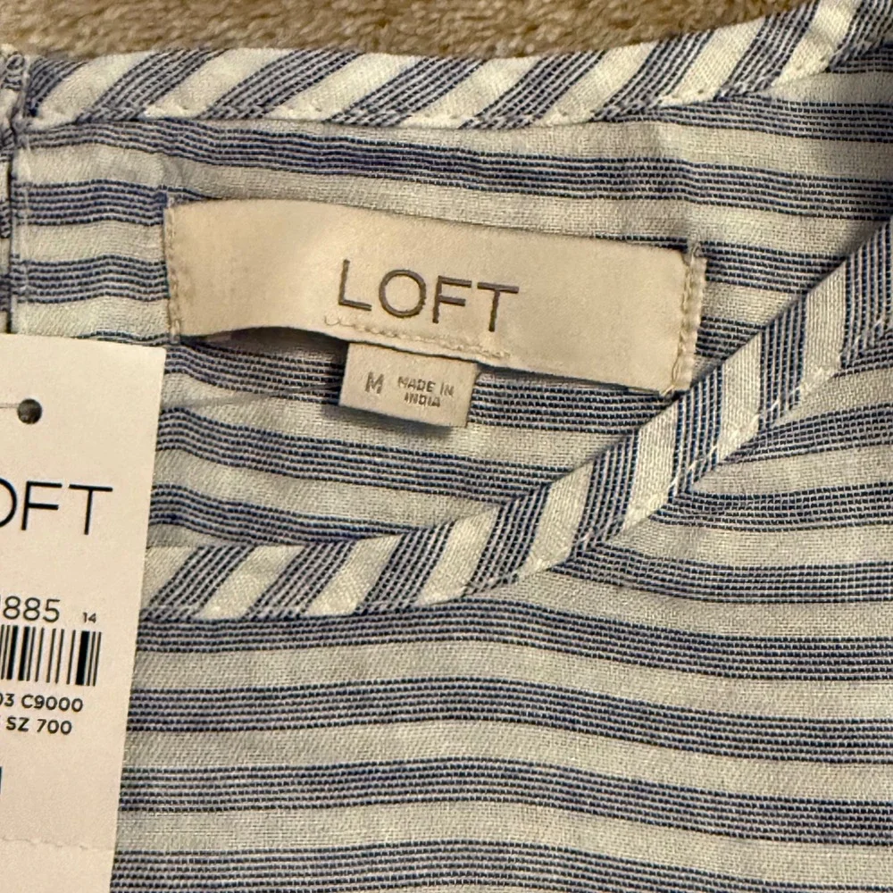 LOFT Womens Blue White Striped Rayon Linen Blouse Top Size M NEW
